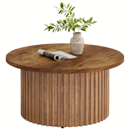 Ronde Salontafel – Farmhouse Koffietafel – Woonkamer Tafel – Bijzettafel – Rond Houten Tafel – Metalen Onderstel – Modern Eiken Look – Duurzaam & Ruimtelijk