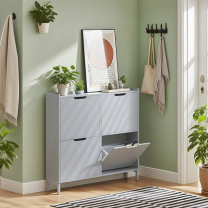 Schoenenkast – Schoenenrek – Schoenopberger – Schoenenkastje – Halmeubel – 4 Kleppen Met 8 Planken – Compact 19 Cm Diep – Duurzaam MDF En Metaal