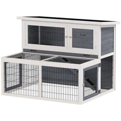 Konijnenhok – Knaagdierverblijf – Cavia Ren – Bunny Cage – Kleine Huisdierkooi – 2-laags Houten Ren – Inklapbaar Dak – Winterbestendig Design – 122x95x93,5 cm