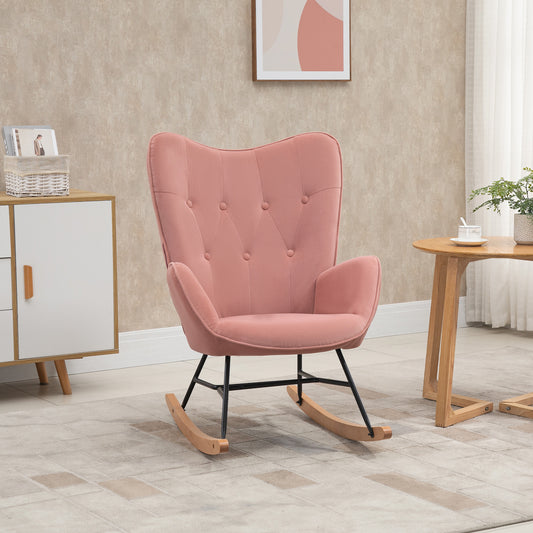 Draaifauteuil – Fauteuil – Lounge Stoel – Relaxstoel – Draaistoel – Diamond Quilting – Houten Slede – Fluweel Look – Max Belastbaar 150 kg – Roze