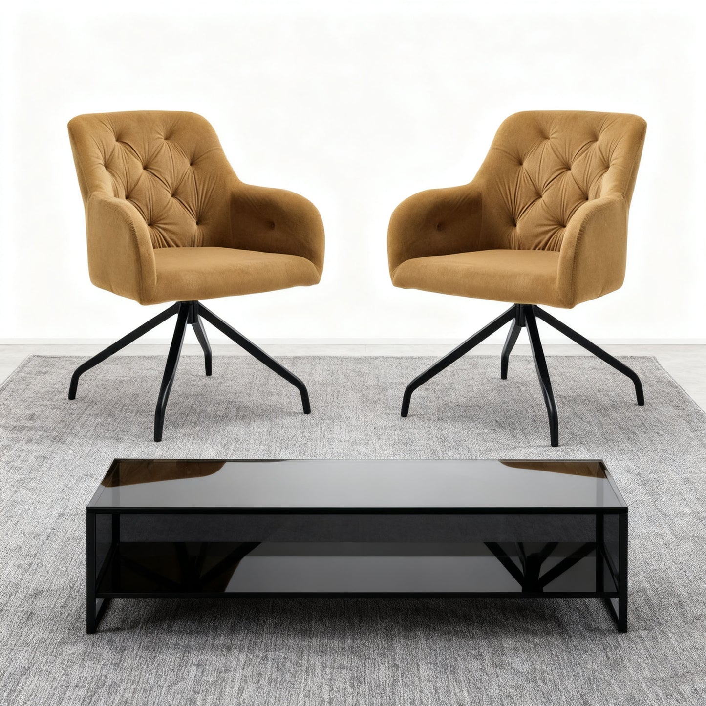 Eetkamerstoel – Stoel – Kuipstoel – Dining Chair – Accentstoel – Set van 2 – Fluwelen Bekleding – Met Armleuningen en Metalen Poten