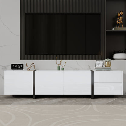 TV-meubel – Mediameubel – Tv-kast – Tv-dressoir – Wit hoogglans – Met Zwarte Poten – Veel Opbergruimte – Duurzame Niet-Houten Constructie