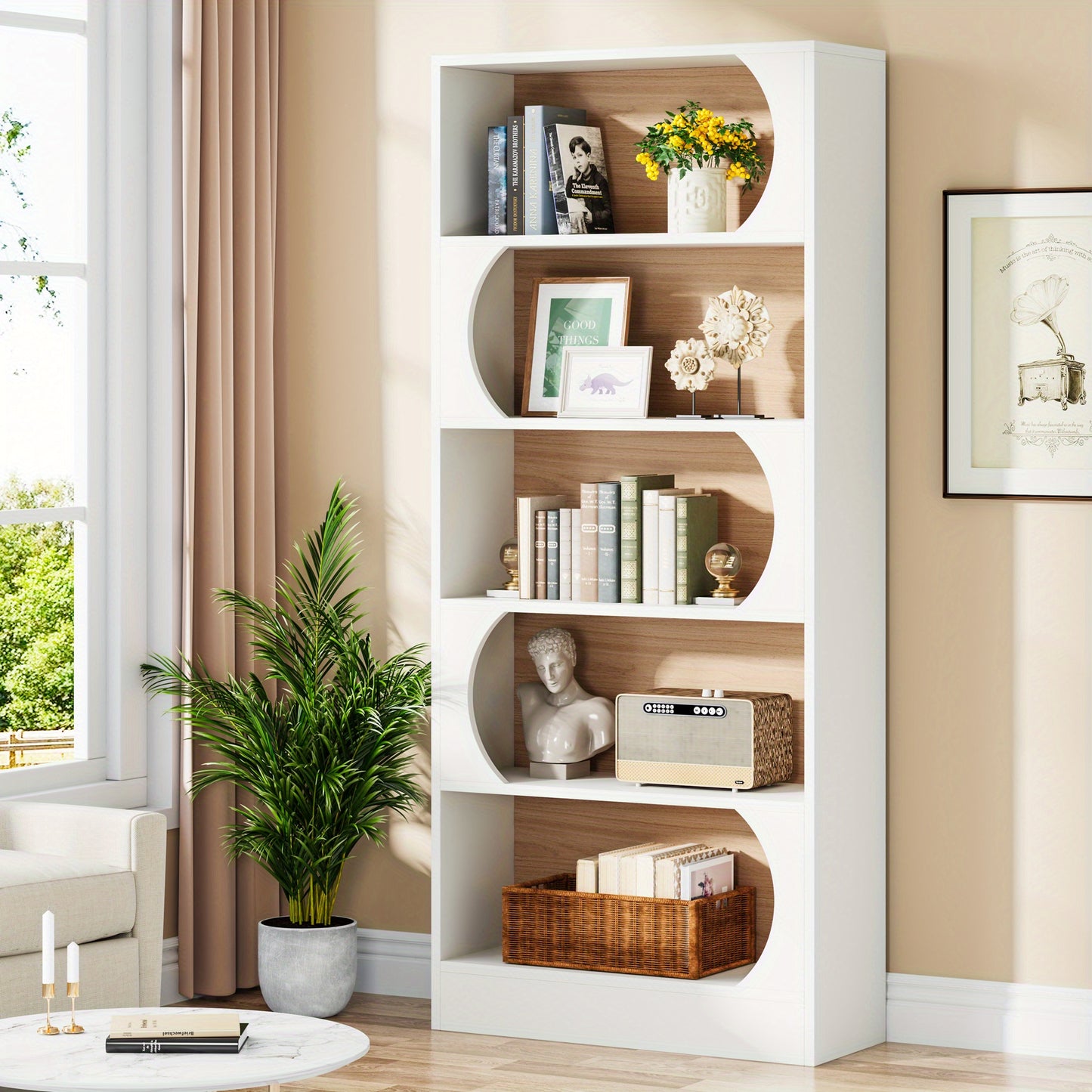 Boekenkast – Boekplank – Stapelrek – Opbergkast – Vakkenkast – Wit Walnoot – 180 cm Hoog – 6 Open Schappen