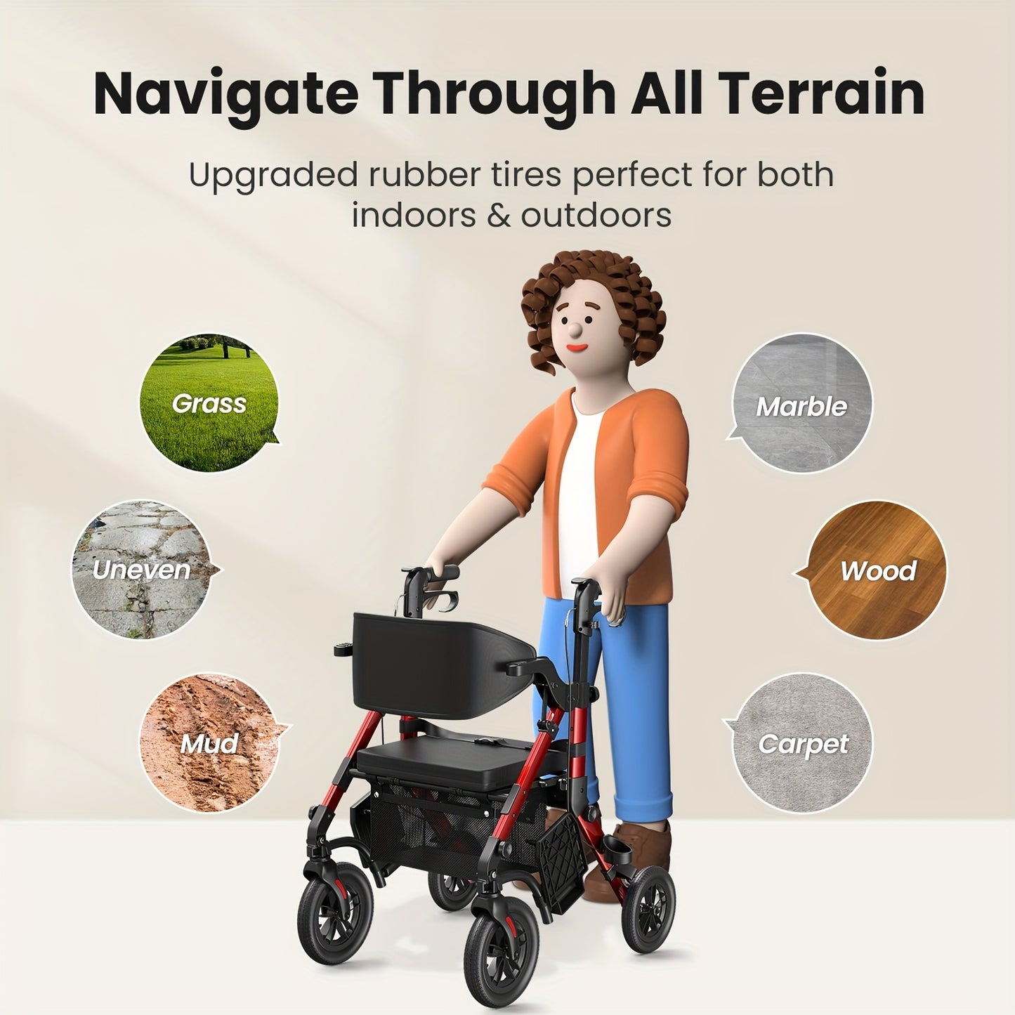 Rollator – Wandelwagen – Looprek – Mobiliteitshulpmiddel – Transportstoel – 2-in-1 Opvouwbaar – Lichtgewicht – Comfortabel Gevoerd Zitje – Draagvermogen 136 kg