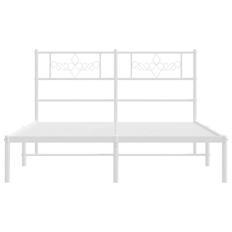 Modern White Metal Bed Frame with Headboard, 140x200cm - Powder-Coated Steel for Strength & Stability, Minimalist Design for Contemporary Bedrooms, Bedroom Decor | Modern Bedframe | Sturdy Construction