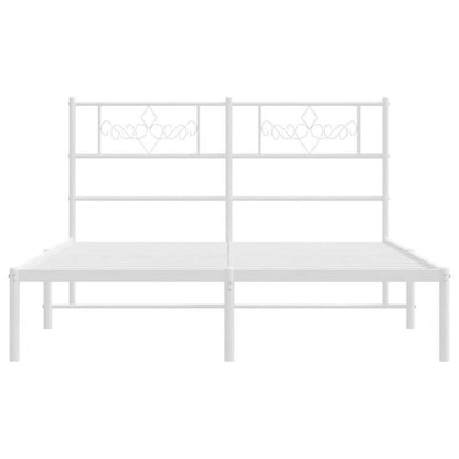 Modern White Metal Bed Frame with Headboard, 140x200cm - Powder-Coated Steel for Strength & Stability, Minimalist Design for Contemporary Bedrooms, Bedroom Decor | Modern Bedframe | Sturdy Construction