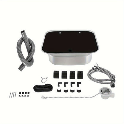 Wasbak – Spoelbak – Wastafel – Afwasbak – Roestvrij Stalen Camper Spoelbak – Compact Formaat – Temperglas Deksel