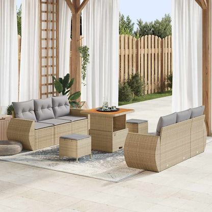 Tuinbank Set – Loungeset – Buitenbank – Terrasbank – Rattan Bank – Beige Lichtgrijs – Weerbestendige Kussens – Comfortabel Voor 5-6 Personen