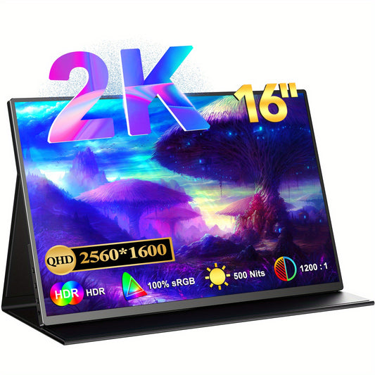 Portable Monitor – Draagbaar Scherm – Laptop Scherm Uitbreider – Extra Monitor – Full HD Monitor – 16 Inch 2K 2560x1600 – 500 Nits Helderheid – Lichtgewicht Aluminium