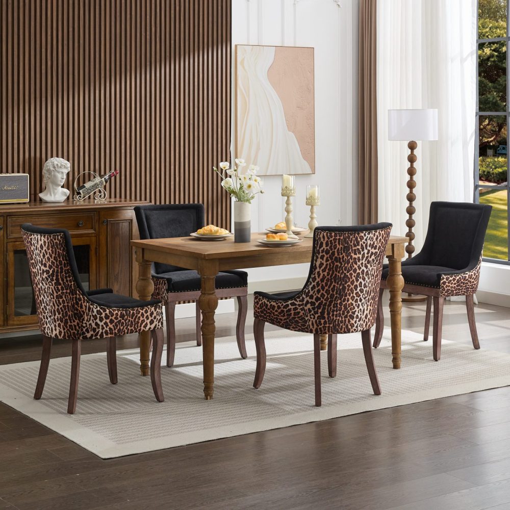 Eetkamerstoel – Kuipstoel – Stoel – Set Van 2 – Luipaardprint – Dikke Stof – Bronzen Spijkernaad – Comfortabel Design