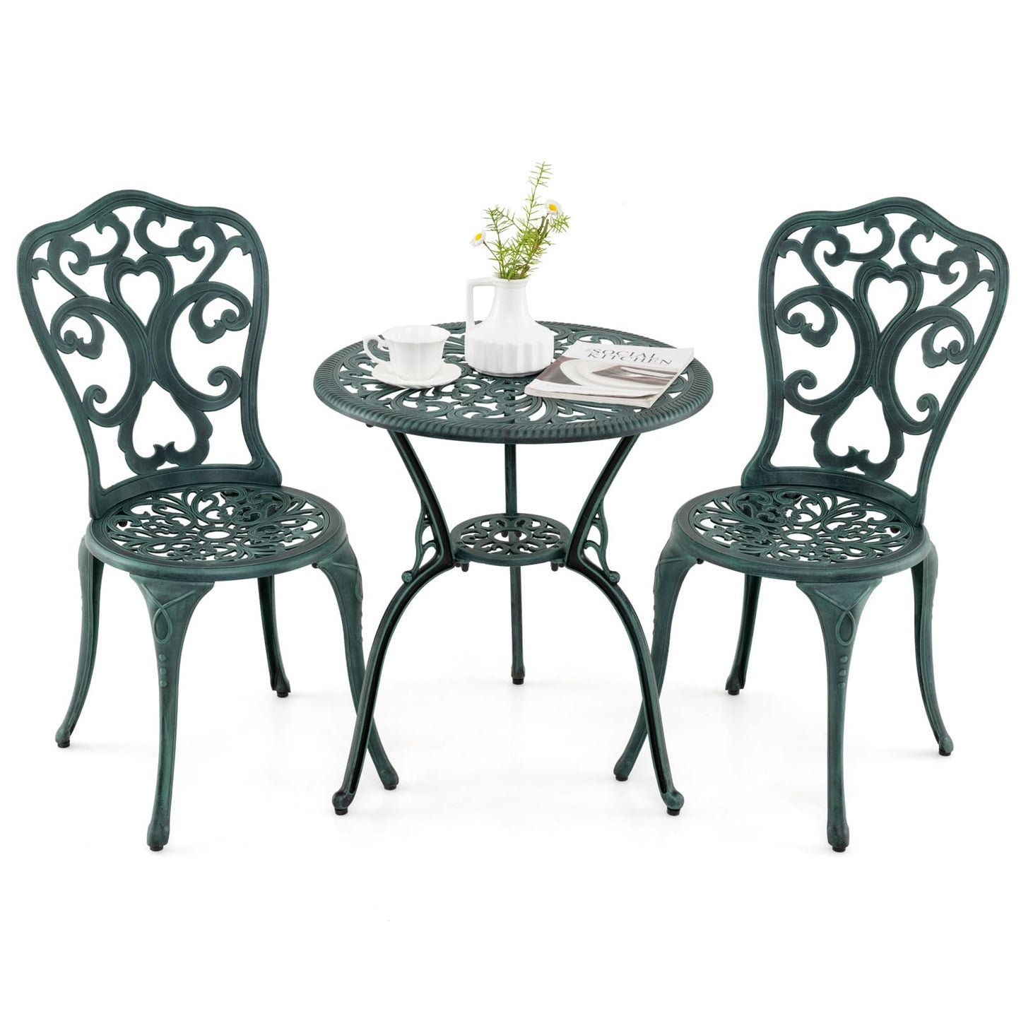 Tuinset – Bistroset – Balkonset – Loungeset – Tuinmeubelset – Weerbestendig Aluminium – Parasolhouder – Groen