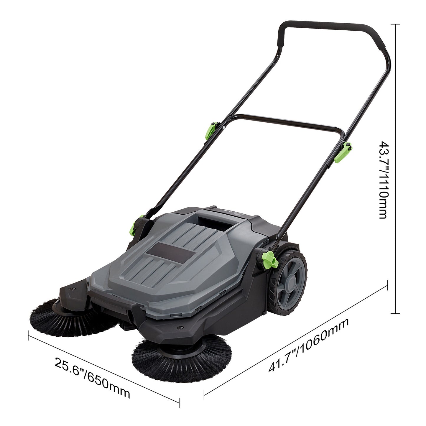 Veegmachine – Handveger – Veegwagen – Tuinruimer – Bladveger – Koolstofstaal & ABS – 65 cm Veegbreedte – 19 Liter Opvangbak