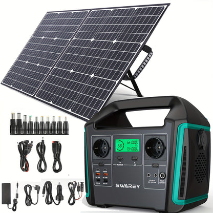 Draagbare Power Station – Powerbank – Zonne-energie Generator – Mobiele Accu – Energiepakket – 1000W (Piek 1500W) – 725Wh Lithium Batterij – Inclusief 100W Zonnepaneel