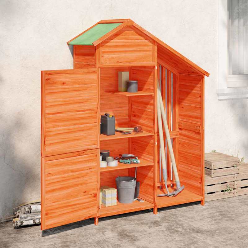 Tuinhuisje – Berging – Tuinschuur – Buitenopslag – Tuinkast – Massief Grenenhout – Stalen Frame – Koperen Dak – 120x53,5x170 cm – 3 Legplanken – Schuifdeur – Robuust & Rustiek