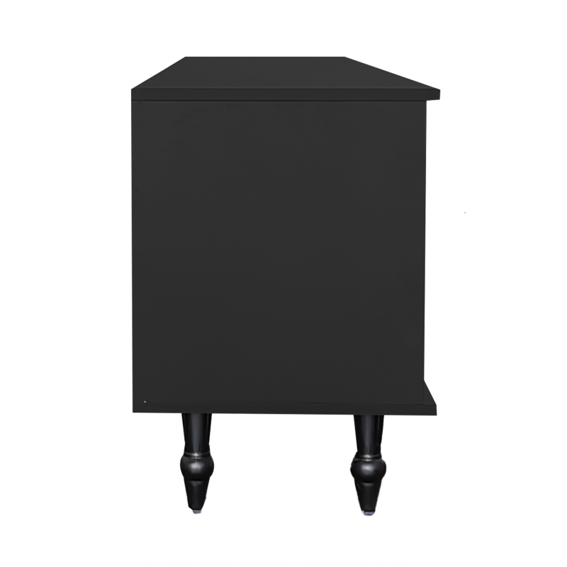 Tv-meubel – TV Kast – Lowboard – Dressoir – Mediameubel – Retro Design – Hoogglans Zwart – Massief Houten Poten – Veel Opbergruimte – Spaanplaat