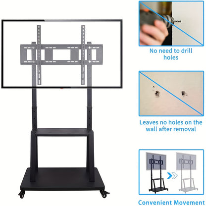 TV Meubel Mobiel – Mobiele TV Standaard – TV Trolley – Verrijdbare TV-Standaard – Verrijdbaar TV-Meubel – voor 32-100 inch Schermen – Verstelbare Hoogte – Stevig Metaal – max. 80 kg Draagkracht – 2 Opberglepels – VESA tot 800x600 mm