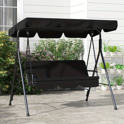3-zits Tuinschommel – Tuinbank Schommelstoel – Buitenbank Schommel – Terrasschommel – Tuinmeubel Schommel – Verstelbaar Dak – Stabilisator Stalen Frame – Zwart – 172x110x153 cm