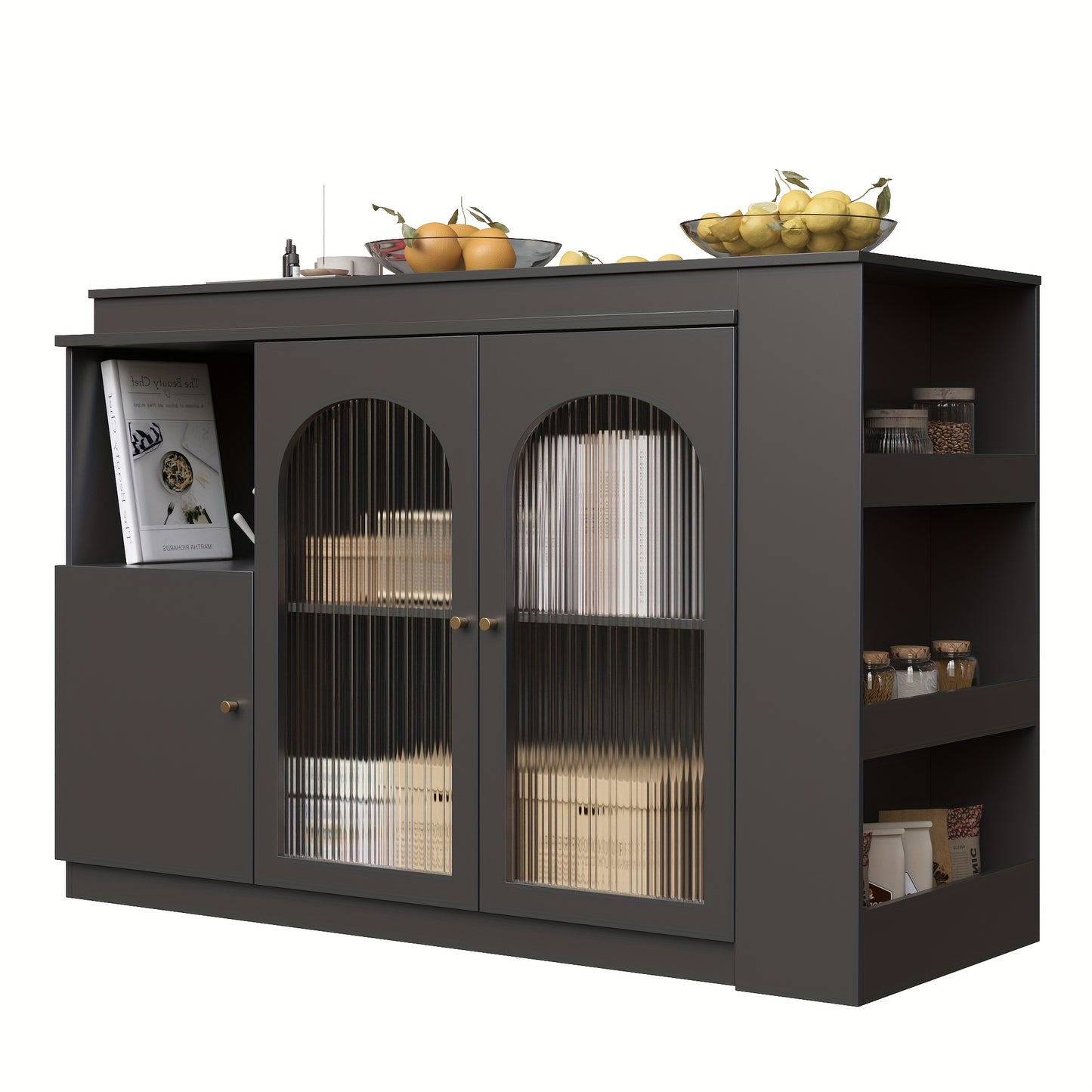 A 360-Degree Rotating Bar (Dimensions 120 X 40 X 97 Cm), Featuring a Sleek Modern Design with Black Rotating Dining And Bar Cabinets, Offering Multifunctional Storage Equipped with Glass Doors.
