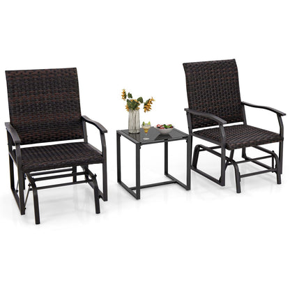 3-Delige Balkonset – Rattan Balkonmeubel – Tuinmeubelen – Terras Set – Buitenmeubilair – Gevlochten Rattan – Comfortabele Gevoerde Stoelen – Tempered Glas Tafel