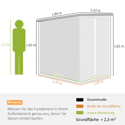 Tuinberging – Tuinschuur – Opbergkast – Buitenberging – Metaalberging – Lichtgrijs – Gegalvaniseerd Staal – Vergrendelbare Deur – Eenvoudige Montage – 142 x 184 x 165/181 cm