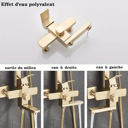 Douche Systeem – Douchekolom – Douchepaneel – Doucheplank – Wanddouche – Geborsteld Goud – Stevig Metaal – Ingebouwde Kraan