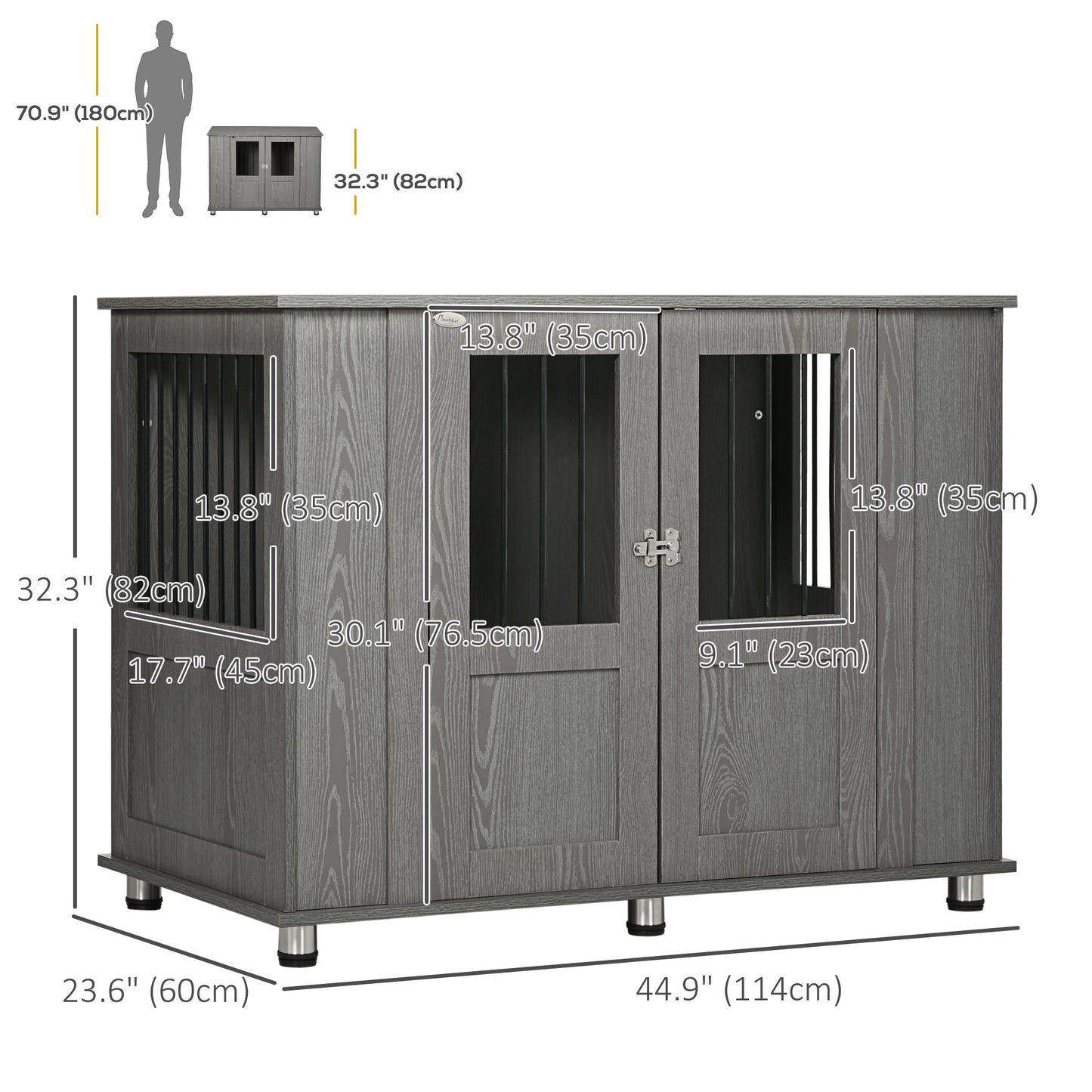 Hondenbench – Hondenkooi – Hondenbox – Hondenhok – Dierenbench – Grijs – Dubbele Deuren Met Slot – Afmeting 116x60x87 Cm