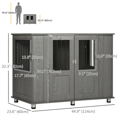 Hondenbench – Hondenkooi – Hondenbox – Hondenhok – Dierenbench – Grijs – Dubbele Deuren Met Slot – Afmeting 116x60x87 Cm