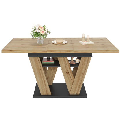 Extendable Dining Table with W-Shaped Legs - Expandable Kitchen Table Suitable for Small Spaces, Pull-Out (119-158.5×80cm), Assembly, Wood Color, Modern Style for Living Room & Dining Room