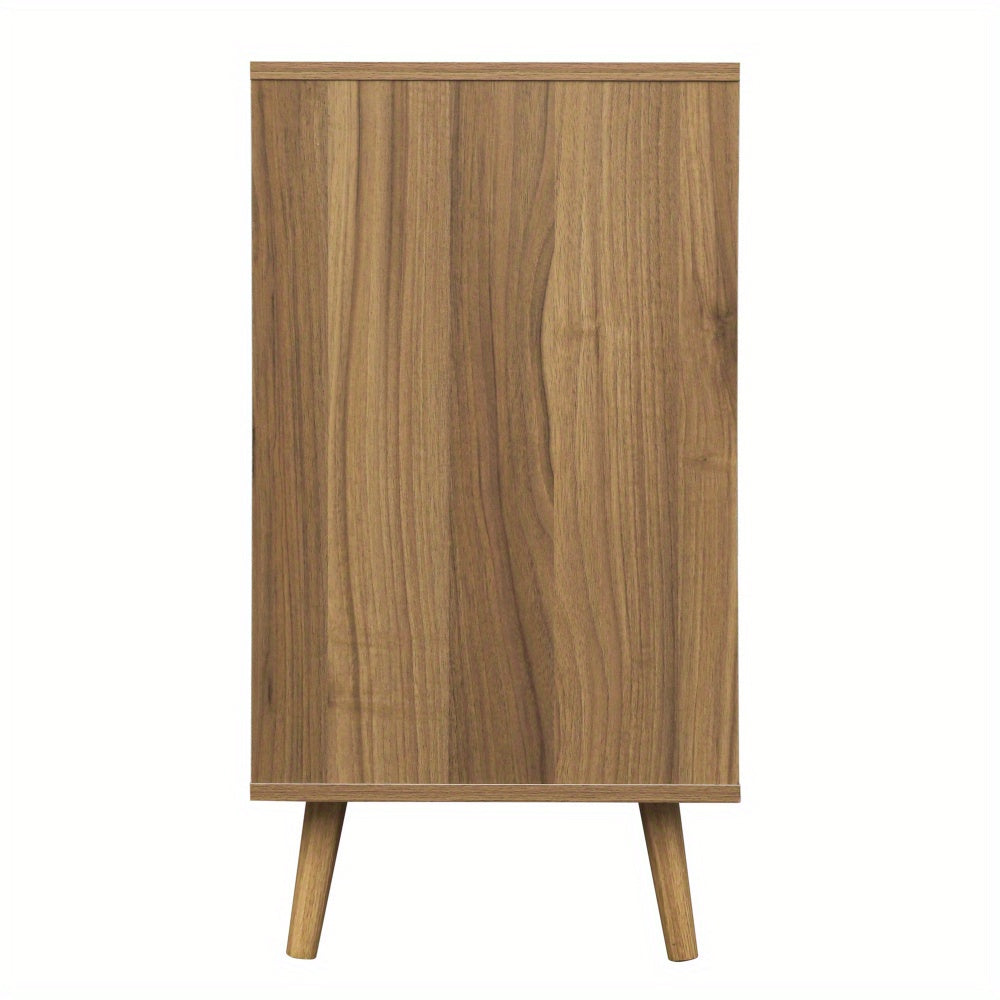 Ladekast – Ladenkast – Commode – Opbergkast – Dressoir – Walnootkleur – Rattan Ladefronten – 6 Lades – Stevige Dennenhouten Poten – 118,5 cm Breed