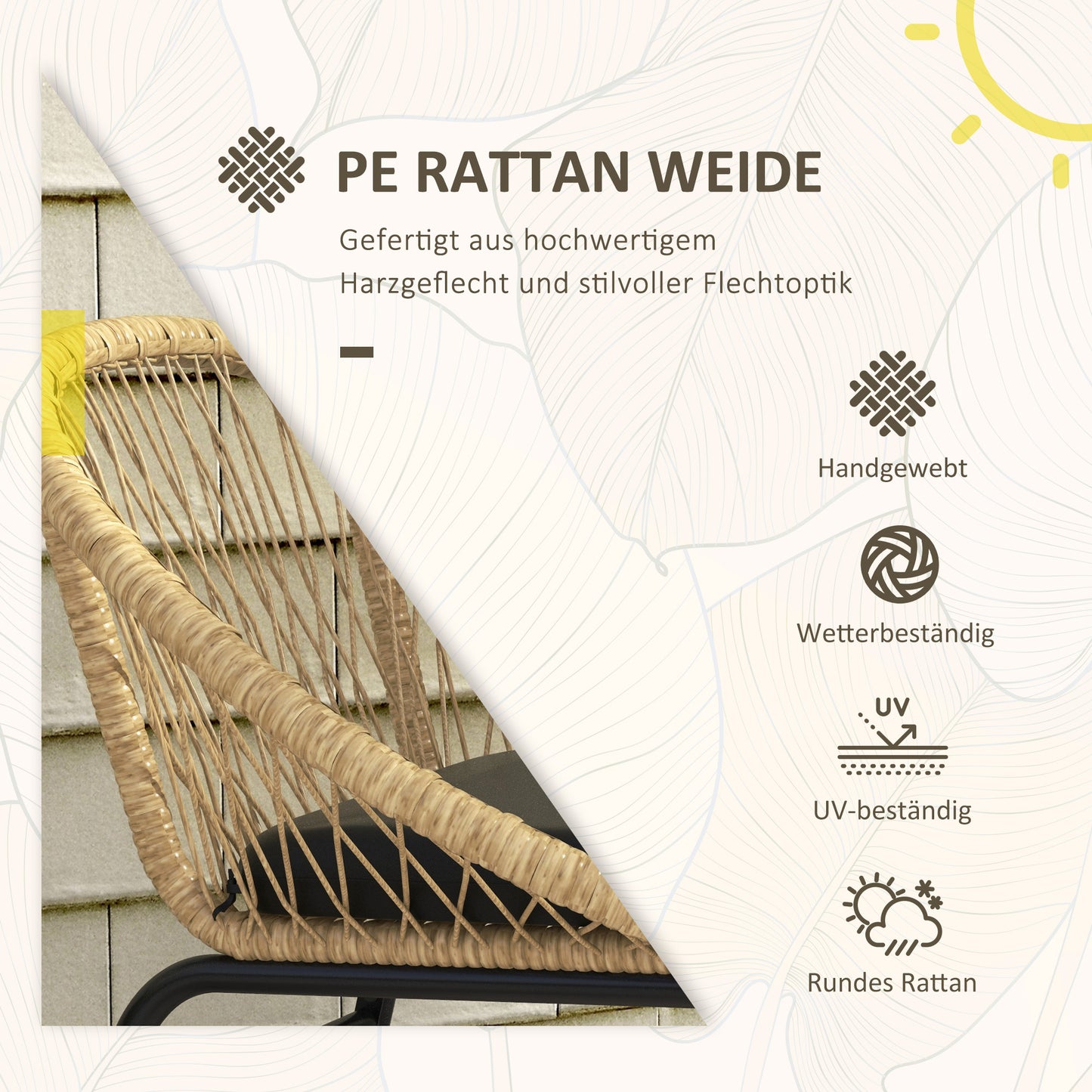 Rattan Loungeset – Tuinset – Bistroset – Balkonmeubilair – Buitenmeubilair – Geel – 2 Comfortabele Stoelen – Onderhoudsvriendelijk PE Rattan