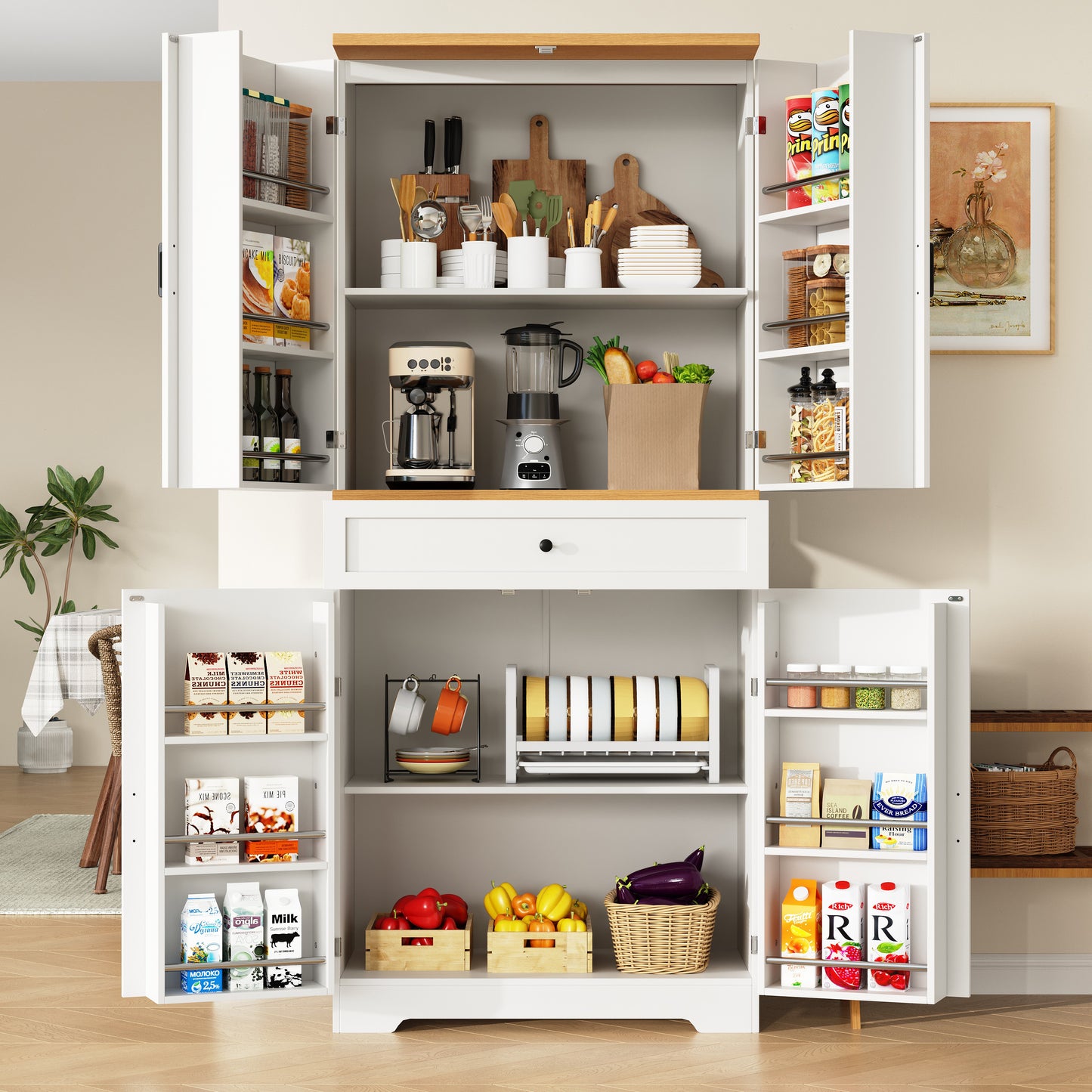Hoge Kast – Opbergkast – Buffetkast – Voorraadkast – Keukenkast – 80x40x180 CM – MDF Met Natuurlijke Houtprint