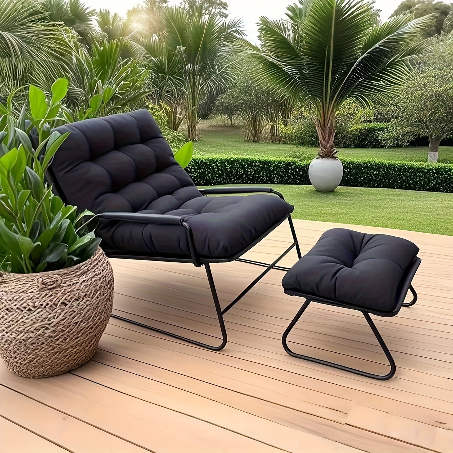 Tuinstoel – Ligstoel – Loungestoel – Klapstoel – Balkonstoel – Verstelbare Rugleuning – Draagkracht 150 kg – 5 cm Dik Kussen – Grijs