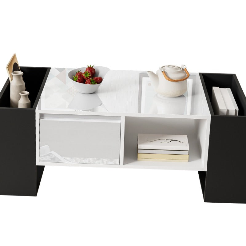Salontafel – Koffietafel – Woonkamertafel – Tafeltje – Bijzettafel – Modern Design – Hoogglans Zwart – Metaal – Opberglade – 105x60x40,5 cm