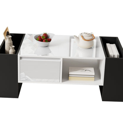 Salontafel – Koffietafel – Woonkamertafel – Tafeltje – Bijzettafel – Modern Design – Hoogglans Zwart – Metaal – Opberglade – 105x60x40,5 cm
