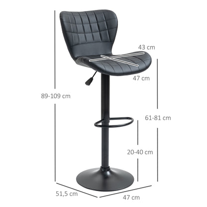 Barkrukken – Barkruk Retro – Barstoel – Keukenkruk – Hoge Stoel – Set Van 2 – Verstelbare Hoogte 89-109 cm – Mat Zwart Design