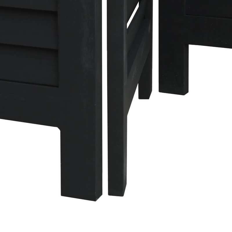 Room Divider with 3 Panels Made of Solid Black Paulownia Wood