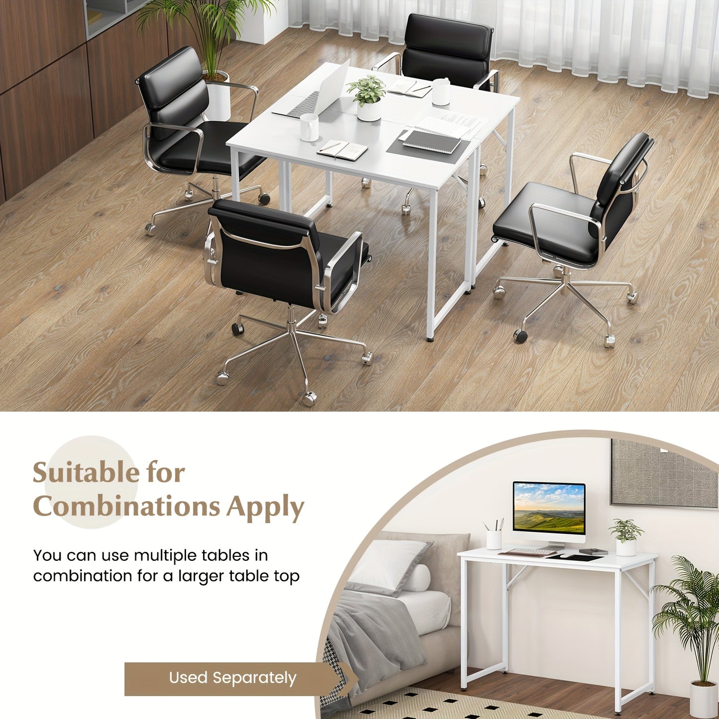 Bureau – Schrijftafel – Computertafel – Werkplek – Bureautafel – Wit MDF Tafelblad – Stevig Metalen Frame 102x50 cm