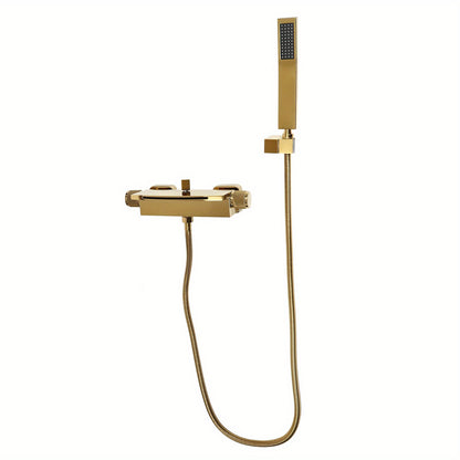 Badkraan – Badmengkraan – Thermostaatkraan – Wandkraan – Badmengkraan Met Handdouche – Messing Constructie – Watervaluitloop – Antislip Handdouche – Gouden Afwerking