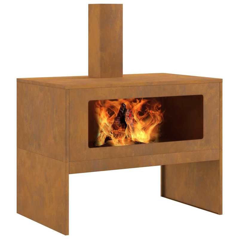 Heavy-Duty Cortenstalen Vuurschaal – Buitenhaard – Tuinhaard – Vuurkorf – Houtkachel – Grote Afmetingen 80x50x96 cm – Roestbestendig Bruin Steel