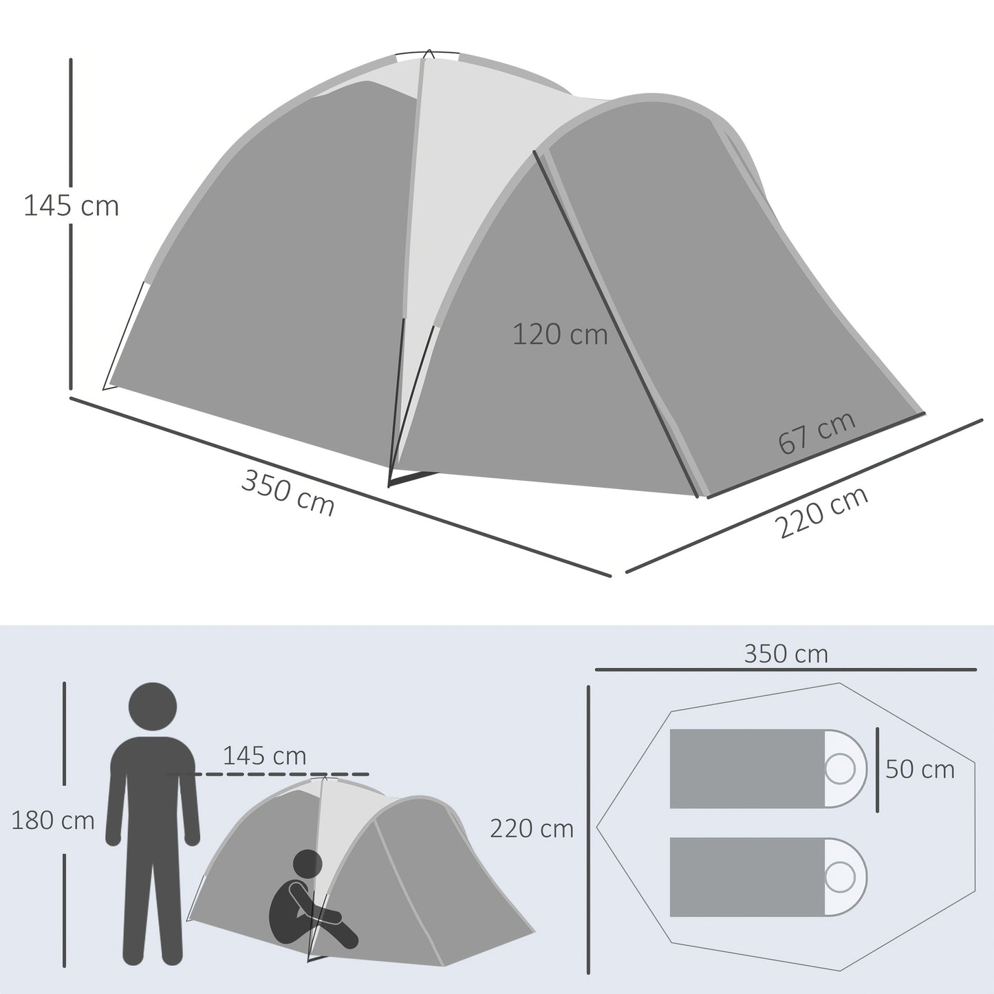 Kampeertent – Koepeltent – Outdoor Tent – Bivak Tent – Grijze Tent – Voor 2-3 Personen – Lichtgewicht Bamboevezel – Ventilerende Gaa Ramen