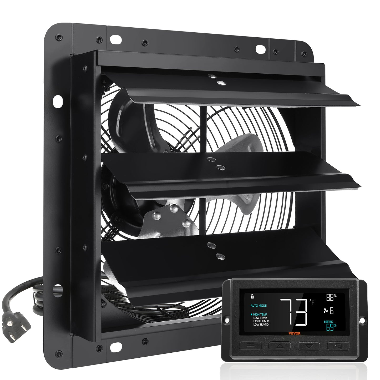 Wandafzuiger – Ventilator – Ventilatierooster – Afzuigventilator – Luchtververser – Volledig Metalen Behuizing – Instelbare Snelheid met Temperatuur- en Vochtigheidsregeling