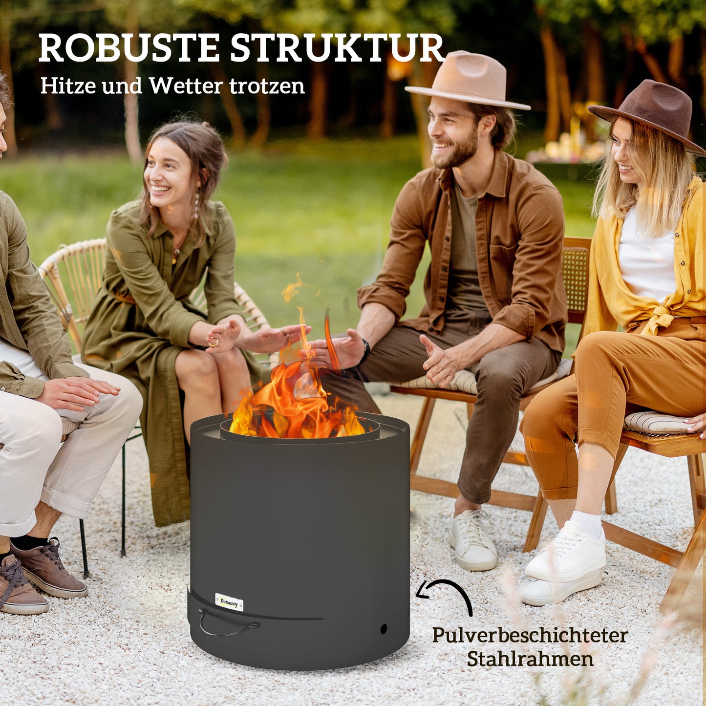 Vuurschaal – Vuurkorf – Tuinhaard – Feuerkorb – Brander – Zwart – Roestvrij Staal – 45 cm Diameter – Inclusief Vuurpook en Aslade