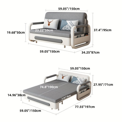 Slaapbank – Slaapbankbed – Bedbank – Slaapbank Met Opbergruimte – Slaapbank Slaapfunctie – 150 cm – Donkergrijs Wit – Opbergruimte Onder Zitting