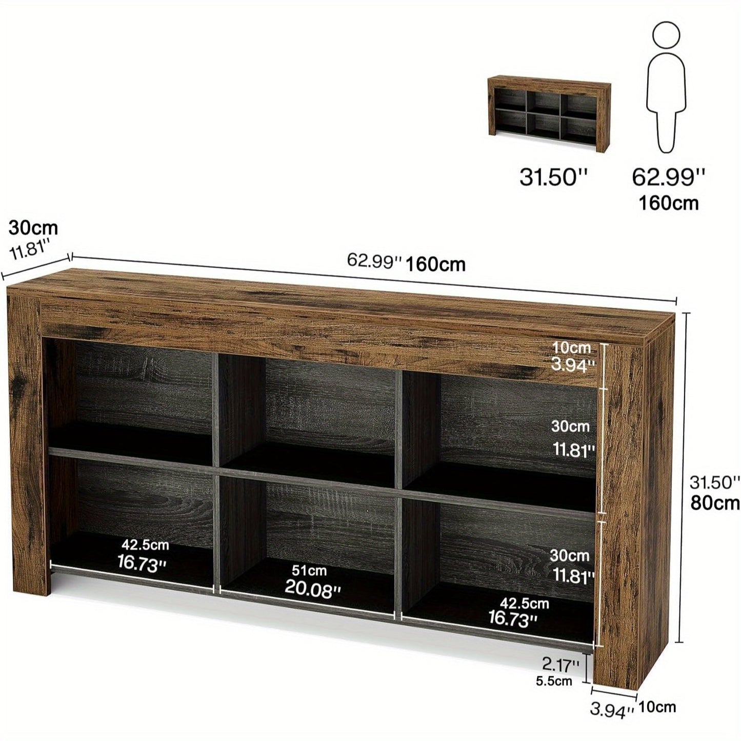Sidetable Houten Tafel Console Tafel Wandtafel Haltafel – 6 Opbergvakken – Massief Hout – 160x30x80 cm – Robuust & Duurzaam – Gemakkelijk Montage