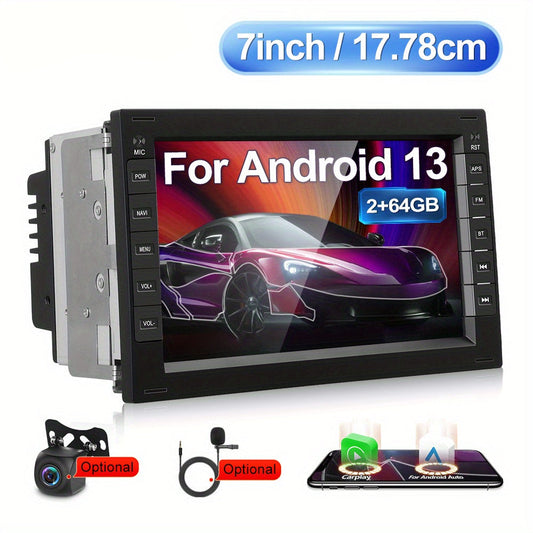 Double Din Autoradio – Auto Radio Stereo – Multimedia Speler – Navigatie Systeem – Touchscreen Radio – 7 Inch Capacitive Scherm – Wireless CarPlay & Android Auto – Inclusief AHD Camera en Microfoon