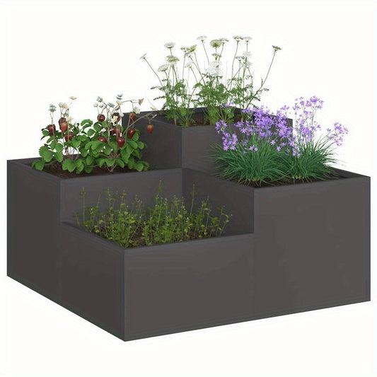 Plantenbak – Tuinbak – Bloembak – Moestuinbak – Verhoogde Bak – Zwart Staal – 100x100x48 cm – Weerbestendig & Duurzaam