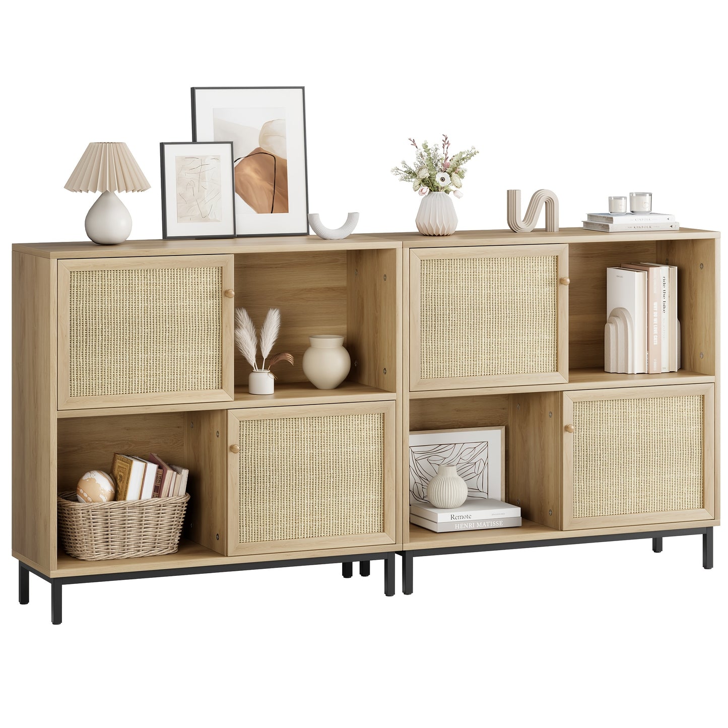 Opbergkast – Kubuskast – Boekenkast – Vakkenkast – Schuifdeuren – Licht Eikenhout Look – Stevig Met Vloermontage – Compact 101x30x94 cm