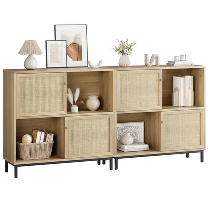 Opbergkast – Kubuskast – Boekenkast – Vakkenkast – Schuifdeuren – Licht Eikenhout Look – Stevig Met Vloermontage – Compact 101x30x94 cm