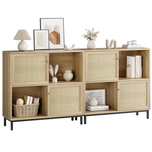 Opbergkast – Kubuskast – Boekenkast – Vakkenkast – Schuifdeuren – Licht Eikenhout Look – Stevig Met Vloermontage – Compact 101x30x94 cm