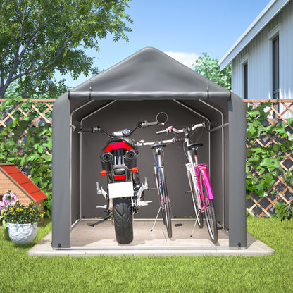 Grote Tuinschuur – Opbergschuur – Garage – Carport – Motorstalling – Zwaar Belastbaar – 160x220x165 cm – Grijs Met Zwart Frame – Rolluikdeur Met Raam